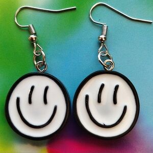 Handmade Black And White Smiley Face Earrings